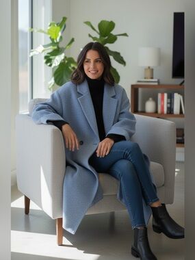 Women's Winter Double Breasted Wool Coat Long Sleeve Wool Blend Size S